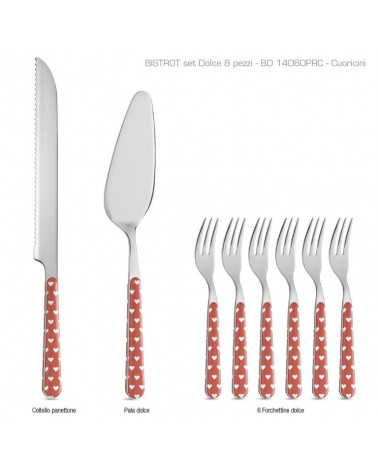 Set 8 Pieces Shabby Chic Dessert Cutlery - Red Hearts -  - 