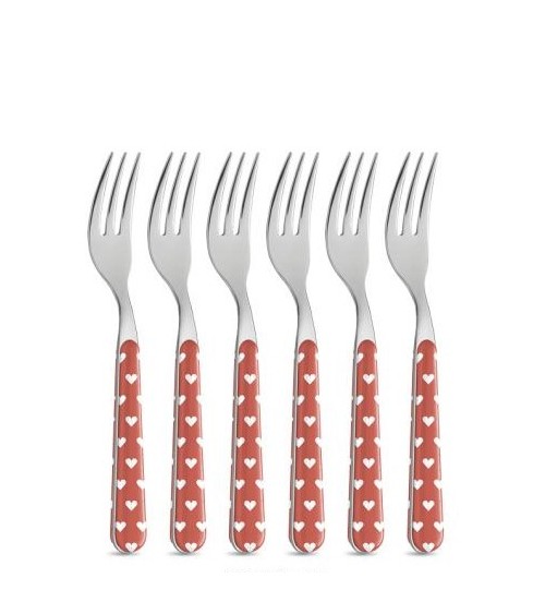 Set 8 Pieces Shabby Chic Dessert Cutlery - Red Hearts -  - 