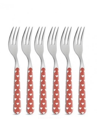 Set 8 Pieces Shabby Chic Dessert Cutlery - Red Hearts -  - 