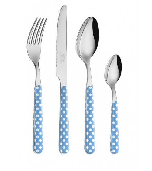 Set 24 Pezzi Posate Moderne - Pois Azzurro - 