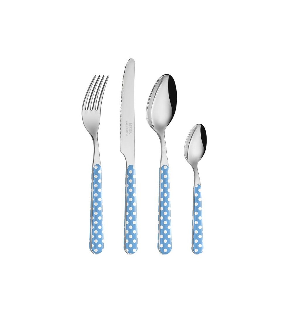 24 Piece Modern Cutlery Set - Blue Polka Dots -