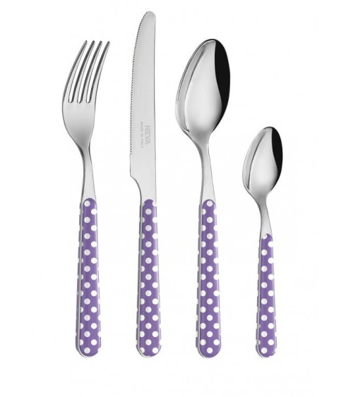 Set 24 Pezzi Posate Moderne - Pois Lilla - 