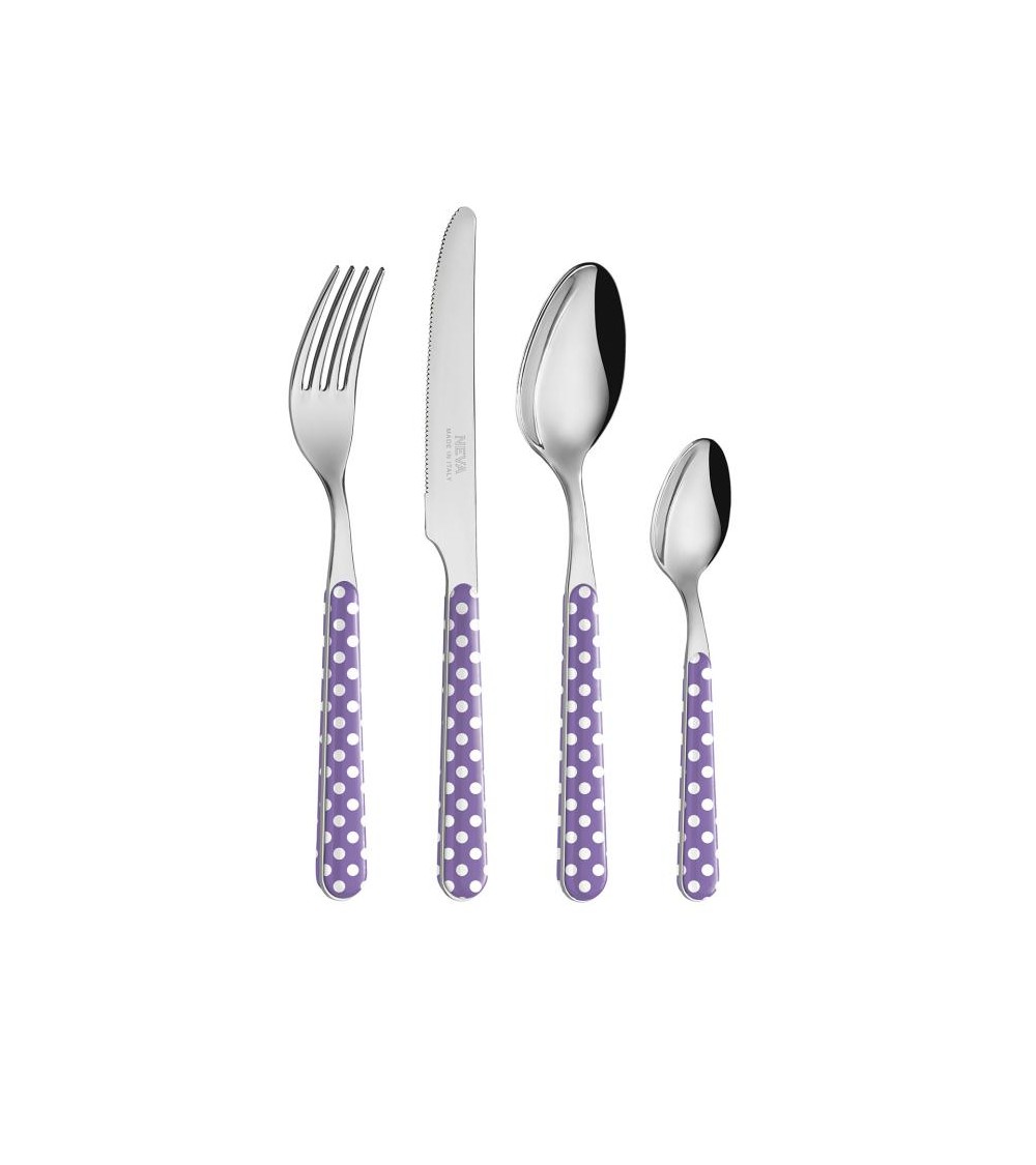 Set 24 Pezzi Posate Moderne - Pois Lilla - 