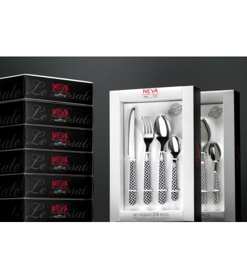 Set 24 Pezzi Posate Moderne - Pois Lilla - 