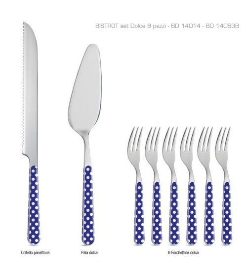 Set 8 Pezzi Posate da Dolce - Pois Blu - 