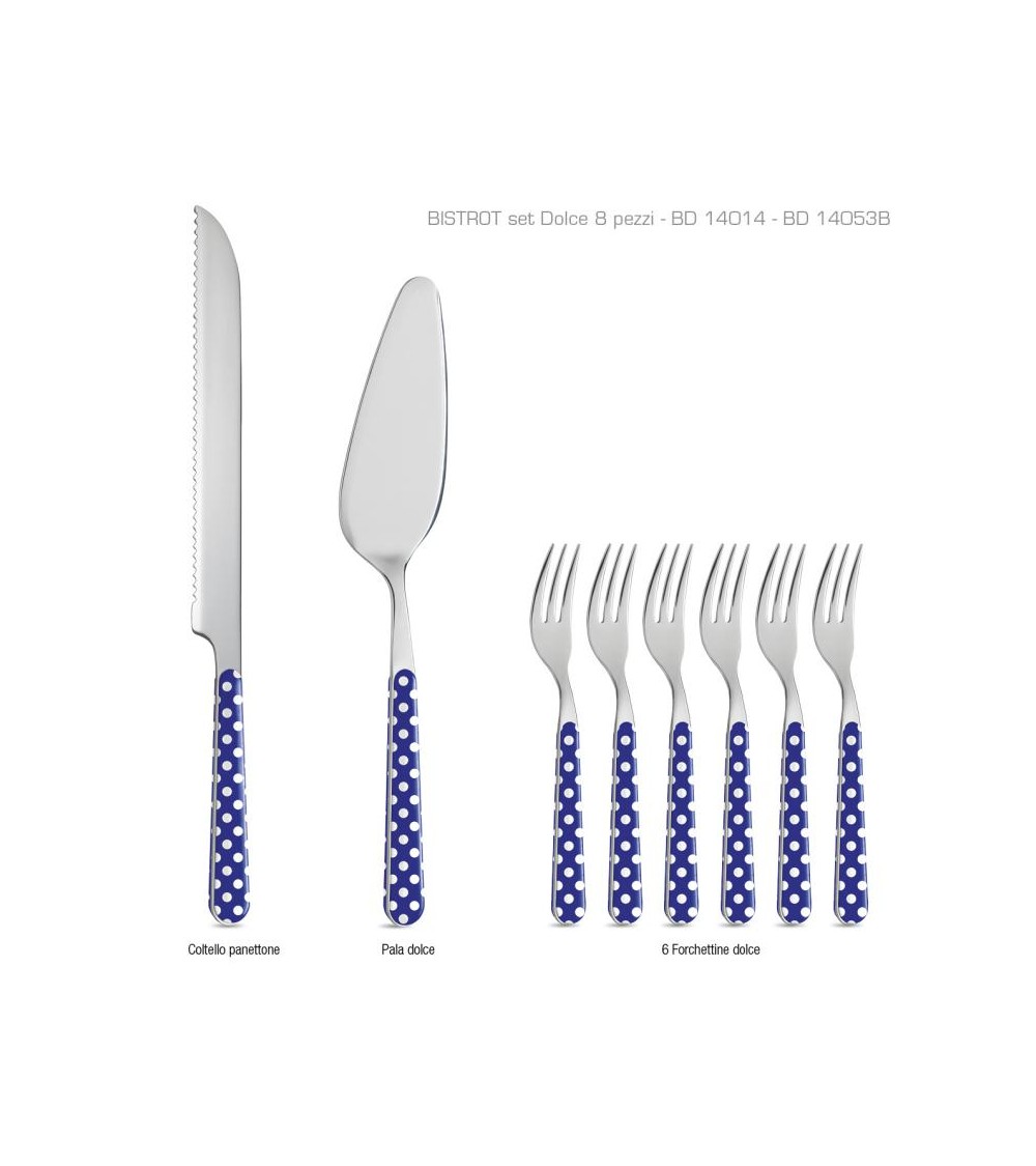 8 Piece Dessert Cutlery Set - Blue Polka Dots -