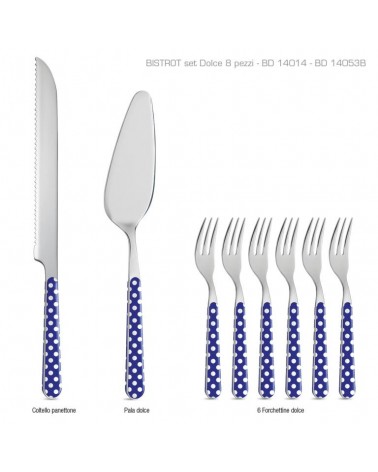 8 Piece Dessert Cutlery Set - Blue Polka Dots -