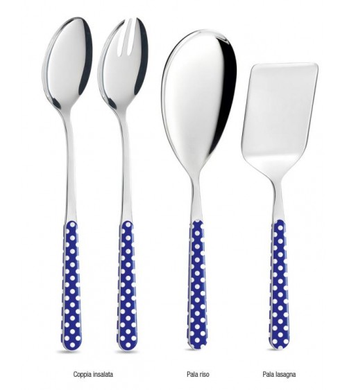 Set of 4 Serving Cutlery - Blue Polka Dots -