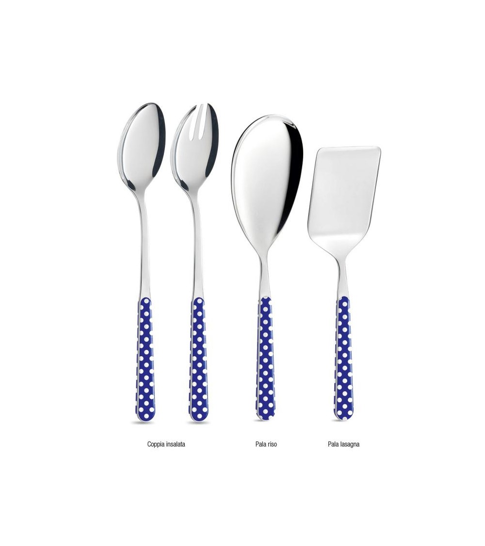 4-teiliges Servierbesteck-Set - Blau gepunktet -