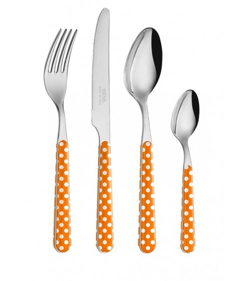 Set 24 Pezzi Posate Moderne - Pois Arancio - 