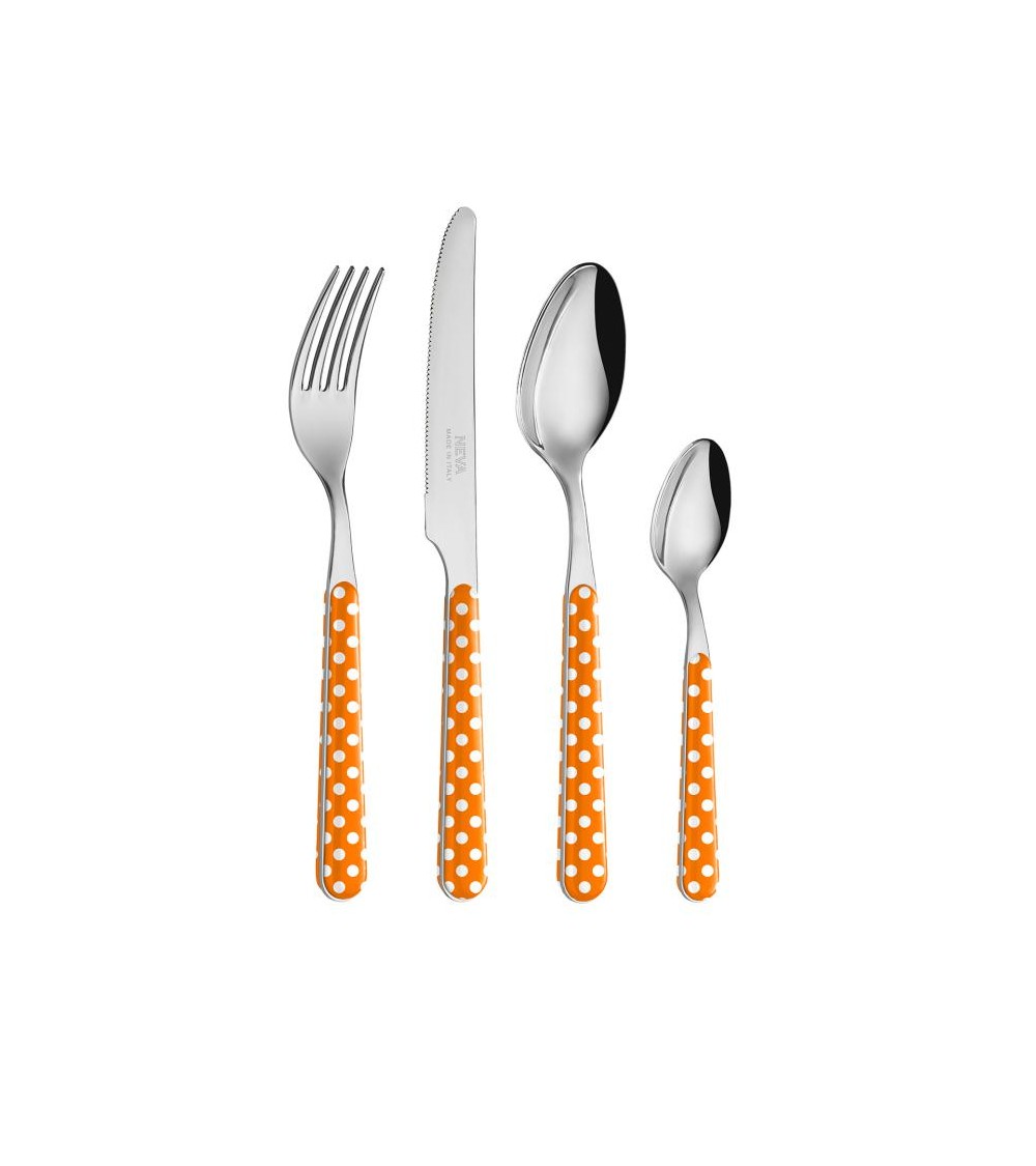 Set 24 Pezzi Posate Moderne - Pois Arancio - 