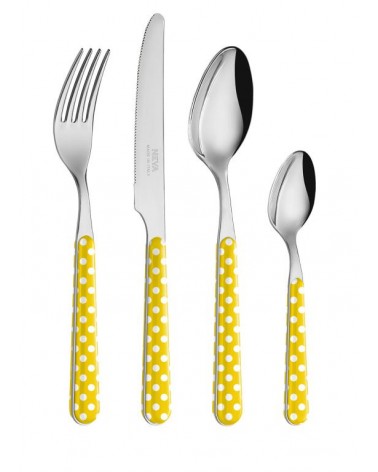 Set 24 Pezzi Posate Moderne - Pois Giallo - 