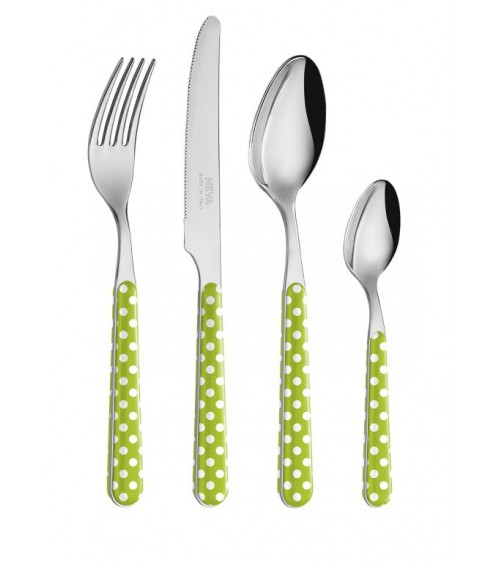 Set 24 Pezzi Posate Moderne - Pois Verde - 
