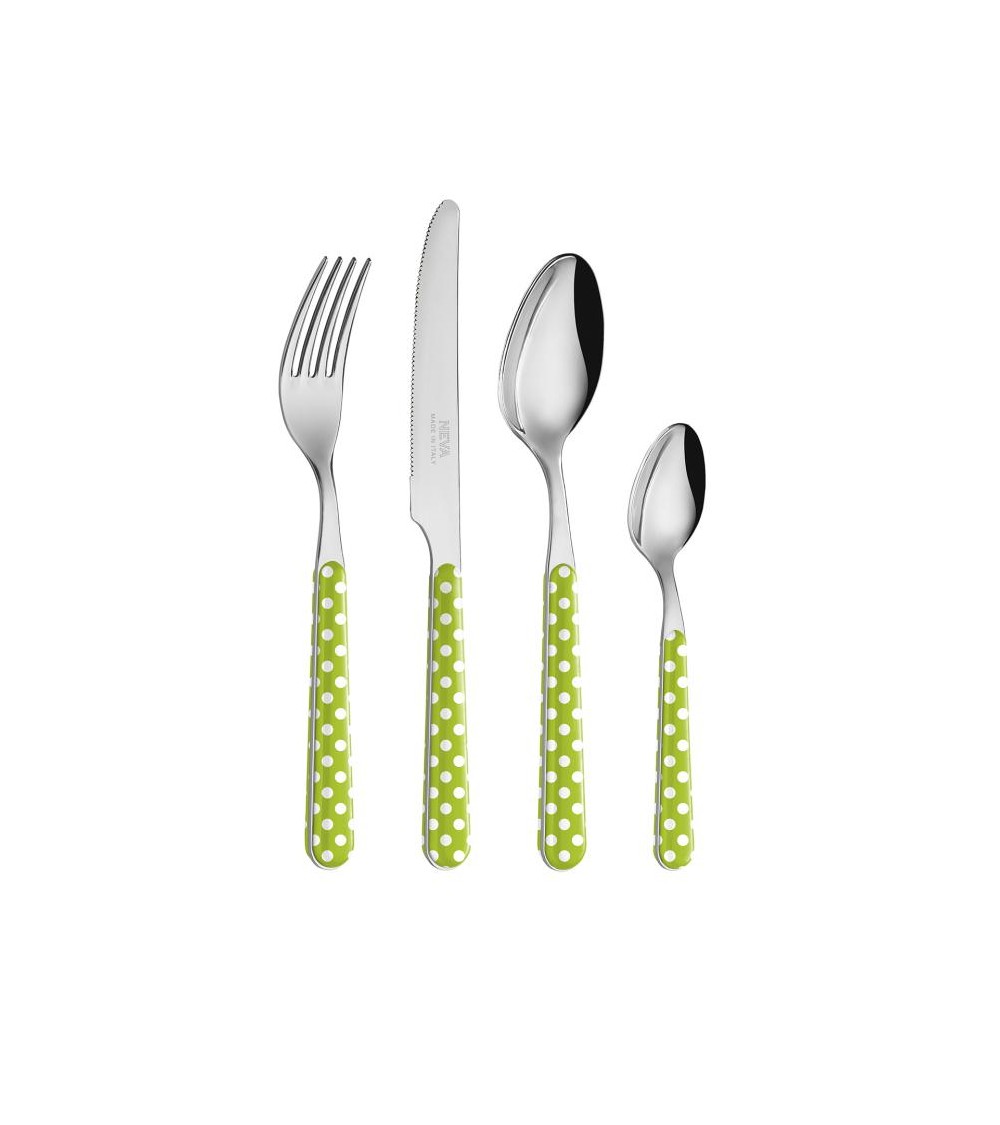 Set 24 Pezzi Posate Moderne - Pois Verde - 