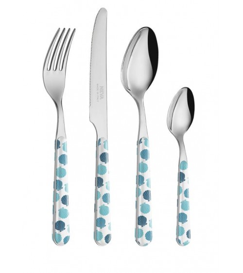 Set of 24 Shabby Chic Sea Cutlery - Blue Shell Decoration -