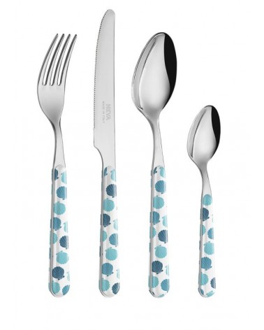 Set of 24 Shabby Chic Sea Cutlery - Blue Shell Decoration -