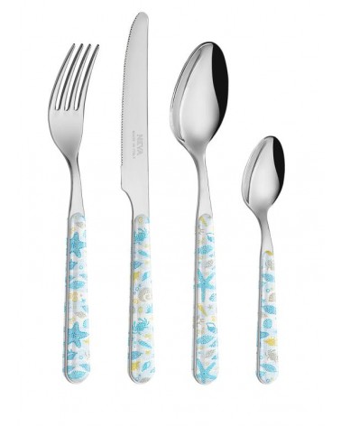 Set 24 Pezzi Posate Shabby Chic Mare - Decoro Sfondo del Mare - 
