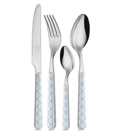 Set 24 Pezzi Posate Provenzali - Margherite su Fondo Azzurro - 