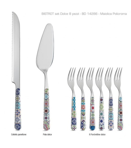 Set 8 Pz Posate da Dolce Shabby Chic Maioliche Mediterraneo - 
