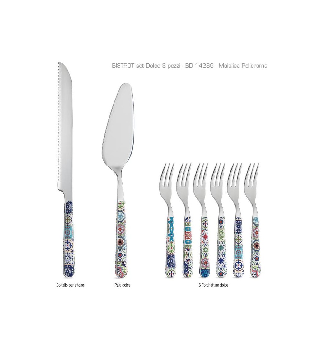 Set 8 Pcs Dessert Cutlery Shabby Chic Mediterranean Majolica -  - 