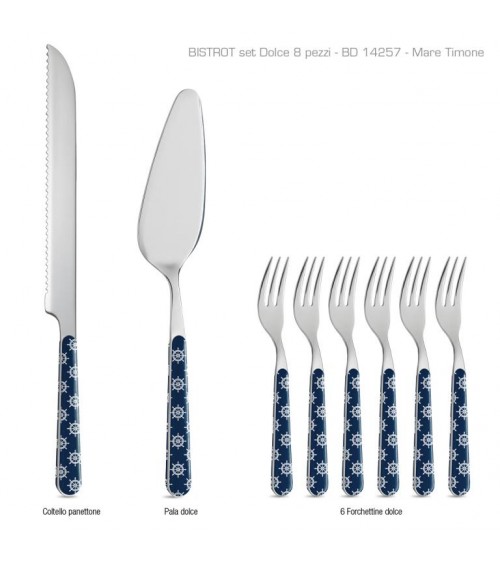 Set 8 Pz Posate da Dolce Shabby Chic Mare - Decoro Timone - 