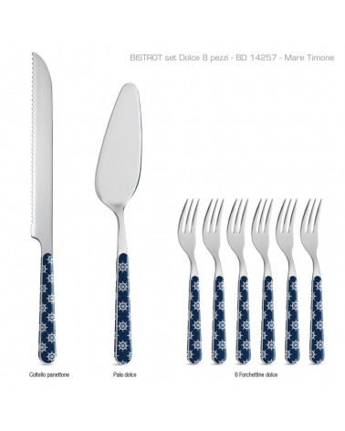 Set 8 Pcs Shabby Chic Sea Dessert Cutlery - Rudder Decoration -  - 8056600481604