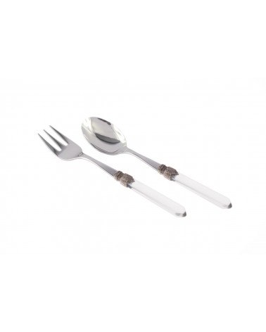 Cucchiaio e Forchetta Grande a Servire - Venezia Set 2pz- Posate Manico Trasparente - 