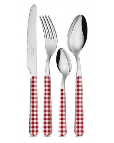 Set 24 Pezzi Posate Shabby Chic - Tovagliato Rosso - 