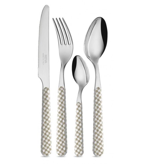 Ménagère 24 Pièces Couverts Modernes - Gris Tourterelle Pied de Poule - 