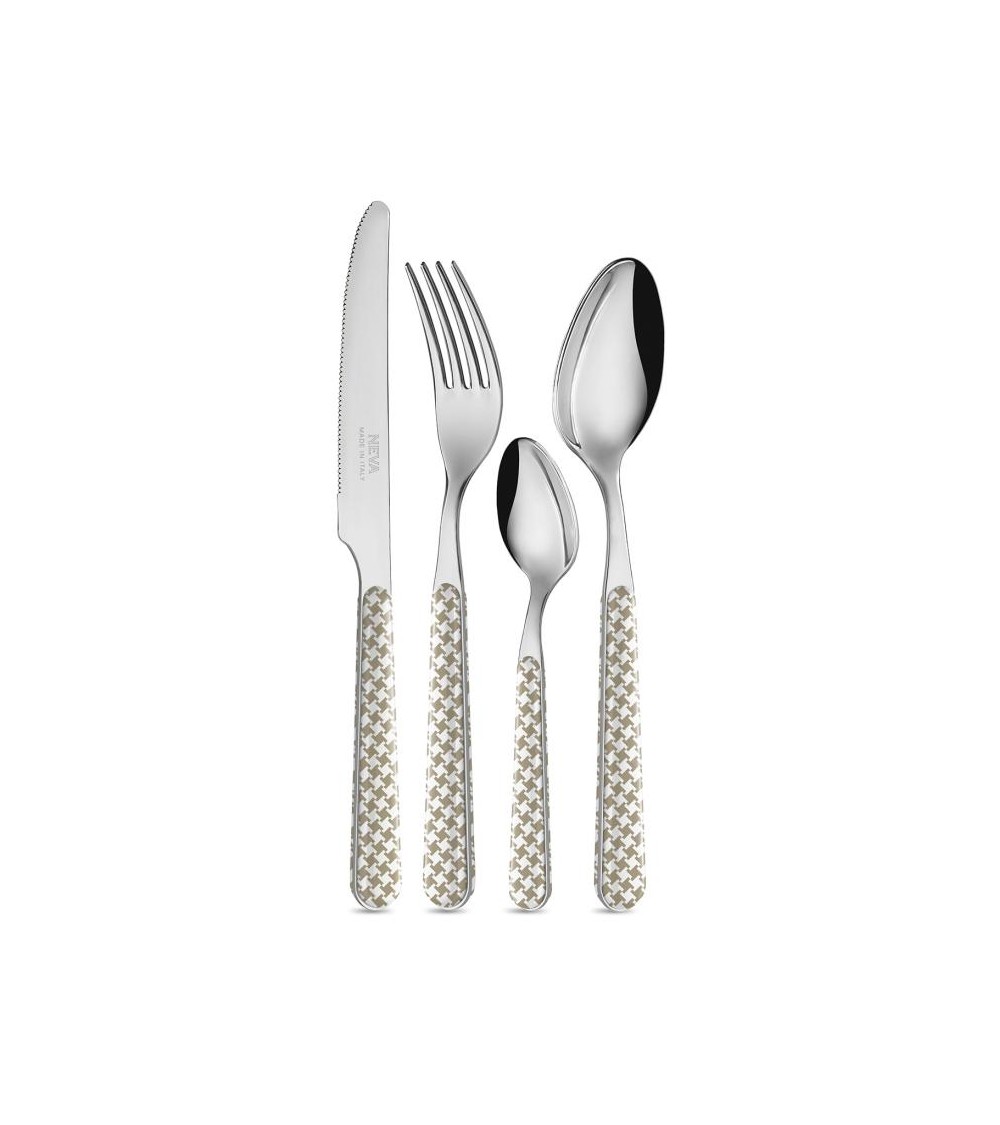 Set 24 Pezzi Posate Moderne - Pied de Poule Tortora - 