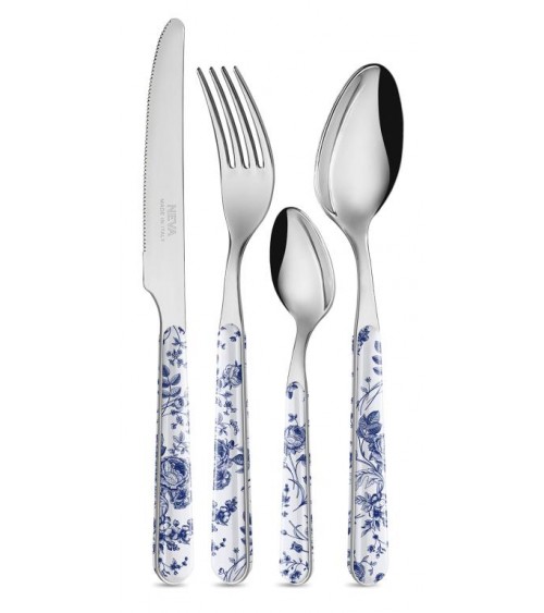 Set 24 Pezzi Posate Shabby Chic - China Roses Blu - 