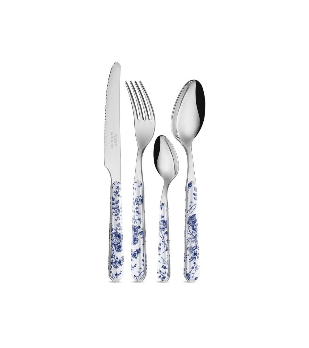 Set 24 Pezzi Posate Shabby Chic - China Roses Blu - 
