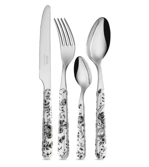 Set 24 Pezzi Posate Shabby Chic - China Roses Nero - 