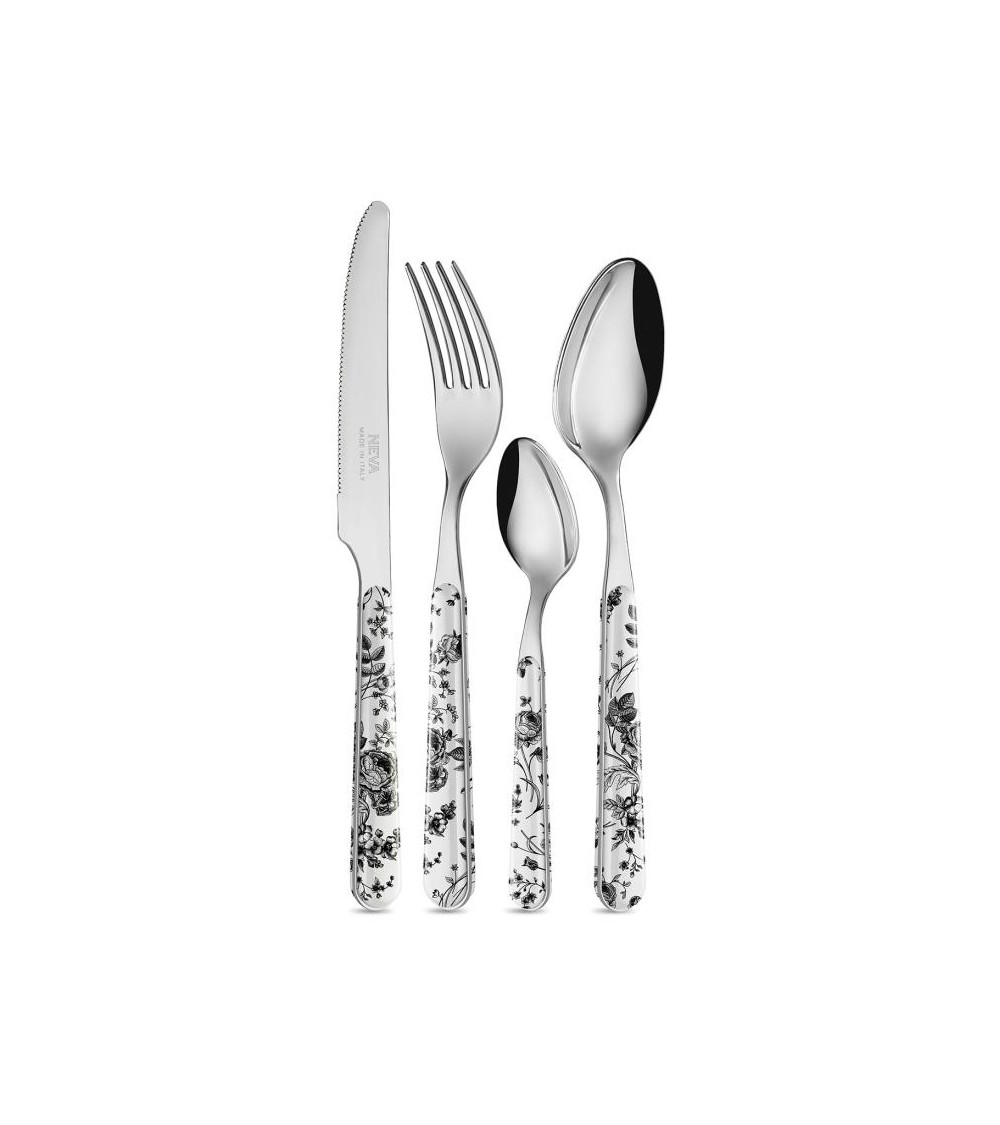 24 Pieces Shabby Chic Cutlery Set - China Roses Black -  - 8053800188067