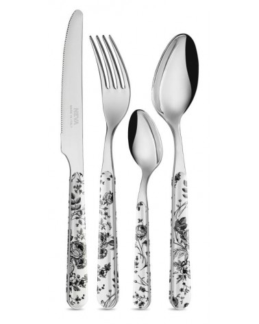 24-teiliges Shabby Chic Besteckset - China Roses Schwarz - 