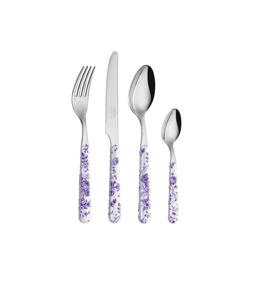 Set 24 Pezzi Posate Shabby Chic - China Roses Lilla - 