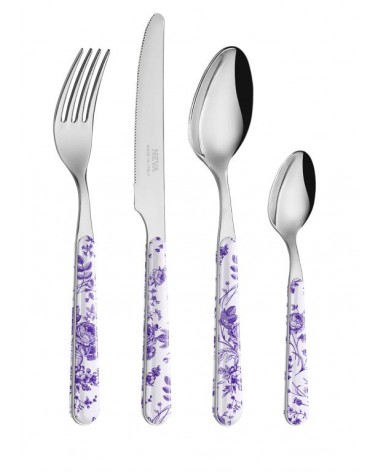 Set 24 Pezzi Posate Shabby Chic - China Roses Lilla - 