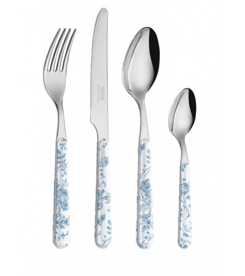 24 Pieces Shabby Chic Cutlery Set - China Roses Light Blue -  - 8053800188159