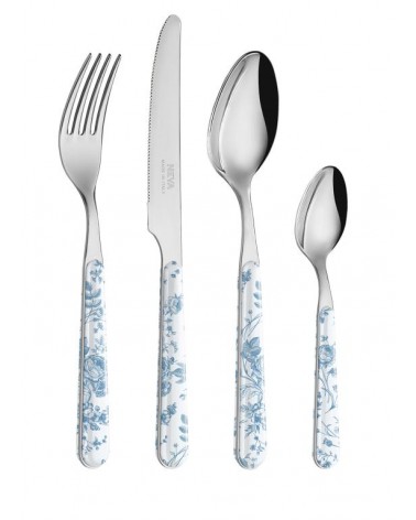 Set 24 Pezzi Posate Shabby Chic - China Roses Azzurro - 