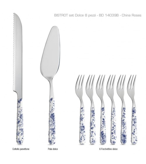 Set 8 Pz Posate da Dolce Shabby Chic - China Roses Blu - 
