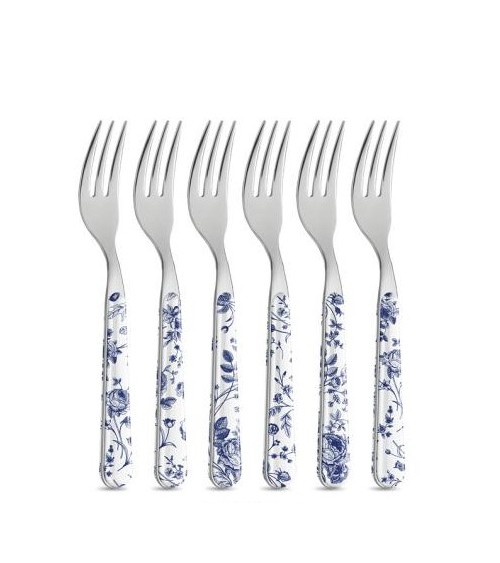 Set 8 Pcs Shabby Chic Dessert Couverts - Chine Roses Bleu - 