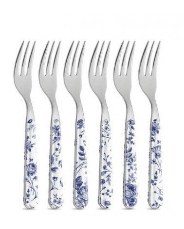 Set 8 Pcs Shabby Chic Dessert Couverts - Chine Roses Bleu - 