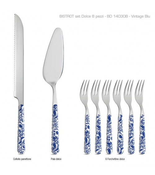 Set 8 Pz Posate da Dolce Moderne - Vintage Blu - 