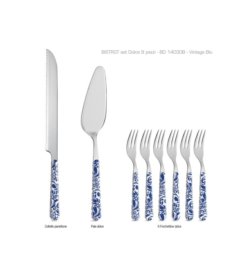Ensemble 8 Pcs Couverts à Dessert Modernes - Bleu Vintage - 