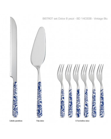 Ensemble 8 Pcs Couverts à Dessert Modernes - Bleu Vintage - 