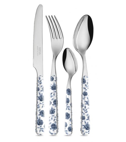 Set 24 Pezzi Posate Provenzali - Vintage Floreal Blu - 