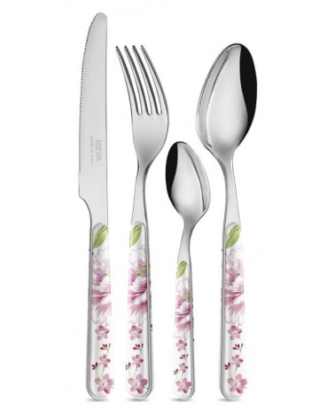 Set 24 Pezzi Posate Provenzali - Vintage Floreal Rosa - 