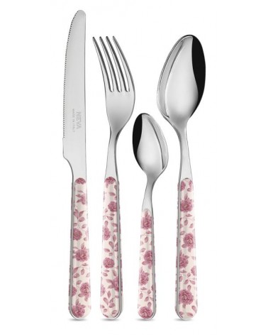Ménagère 24 Pièces Couverts Provençaux - Vintage Floréal Rose Foncé - 