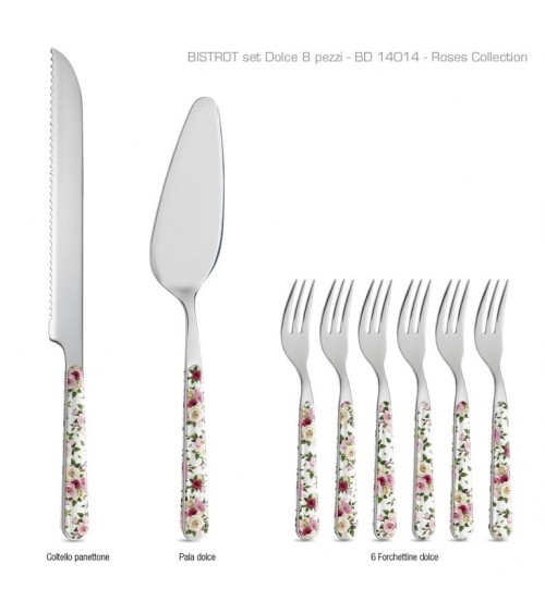 Set 8 Pz Posate da Dolce Shabby Chic - Roses Rosa - 