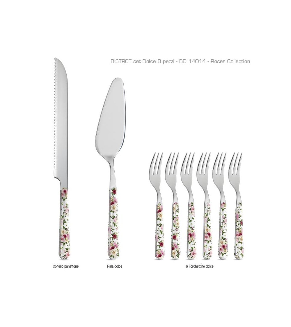 Set 8 Pz Posate da Dolce Shabby Chic - Roses Rosa - 